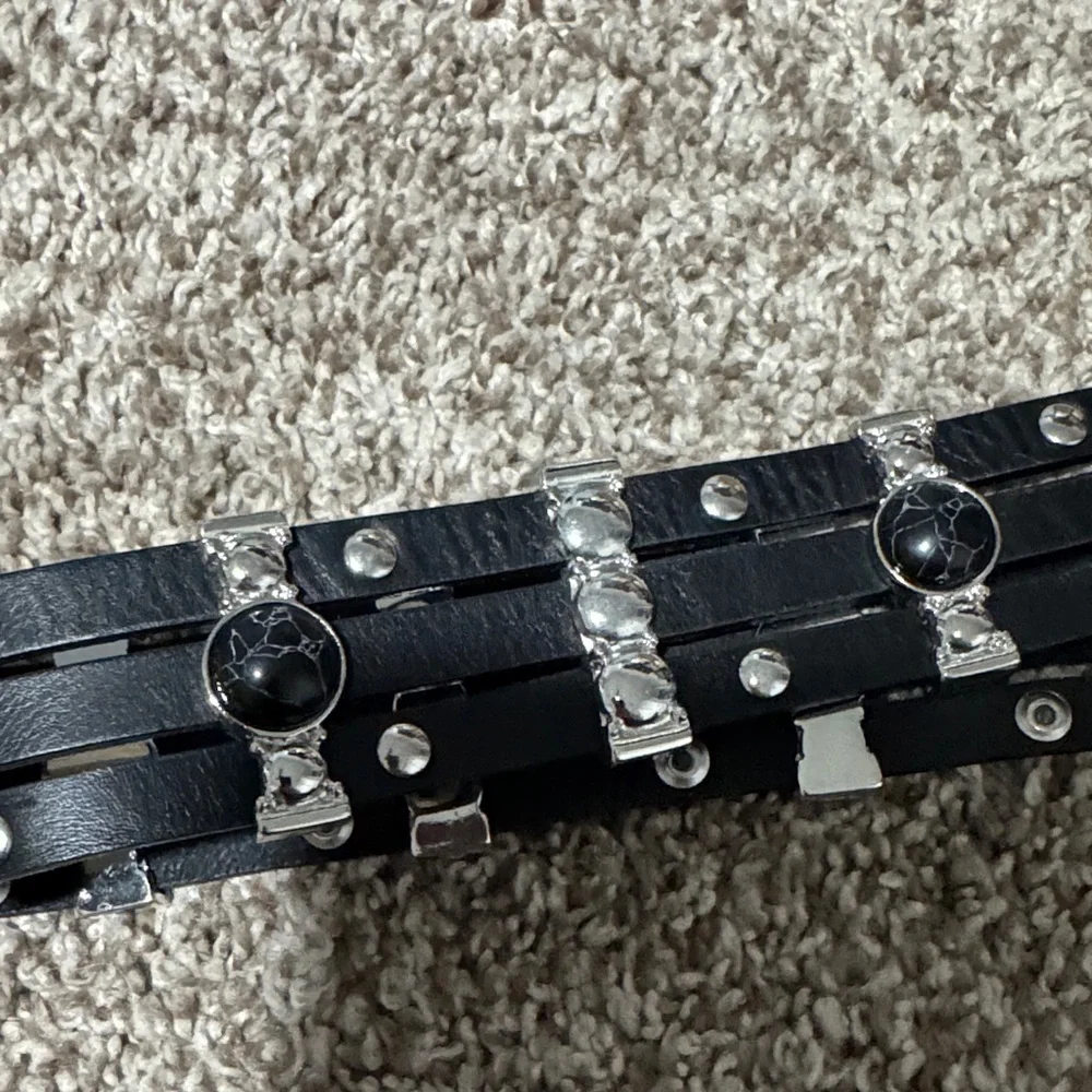Maje Black Leather Studded Belt with Silver Hardware Size 1 NWT - Picture 6 of 7